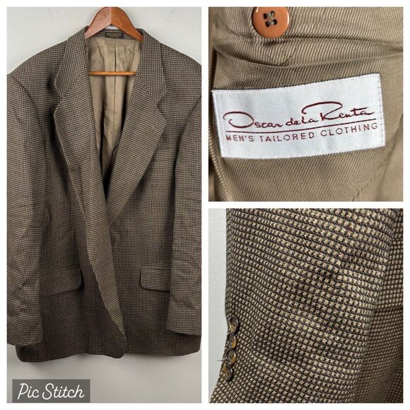 OSCAR DE LA RENTA Mens Brown TWEED  WOOL Sport Coat Suit Jacket Blazer 48R - Picture 1 of 7